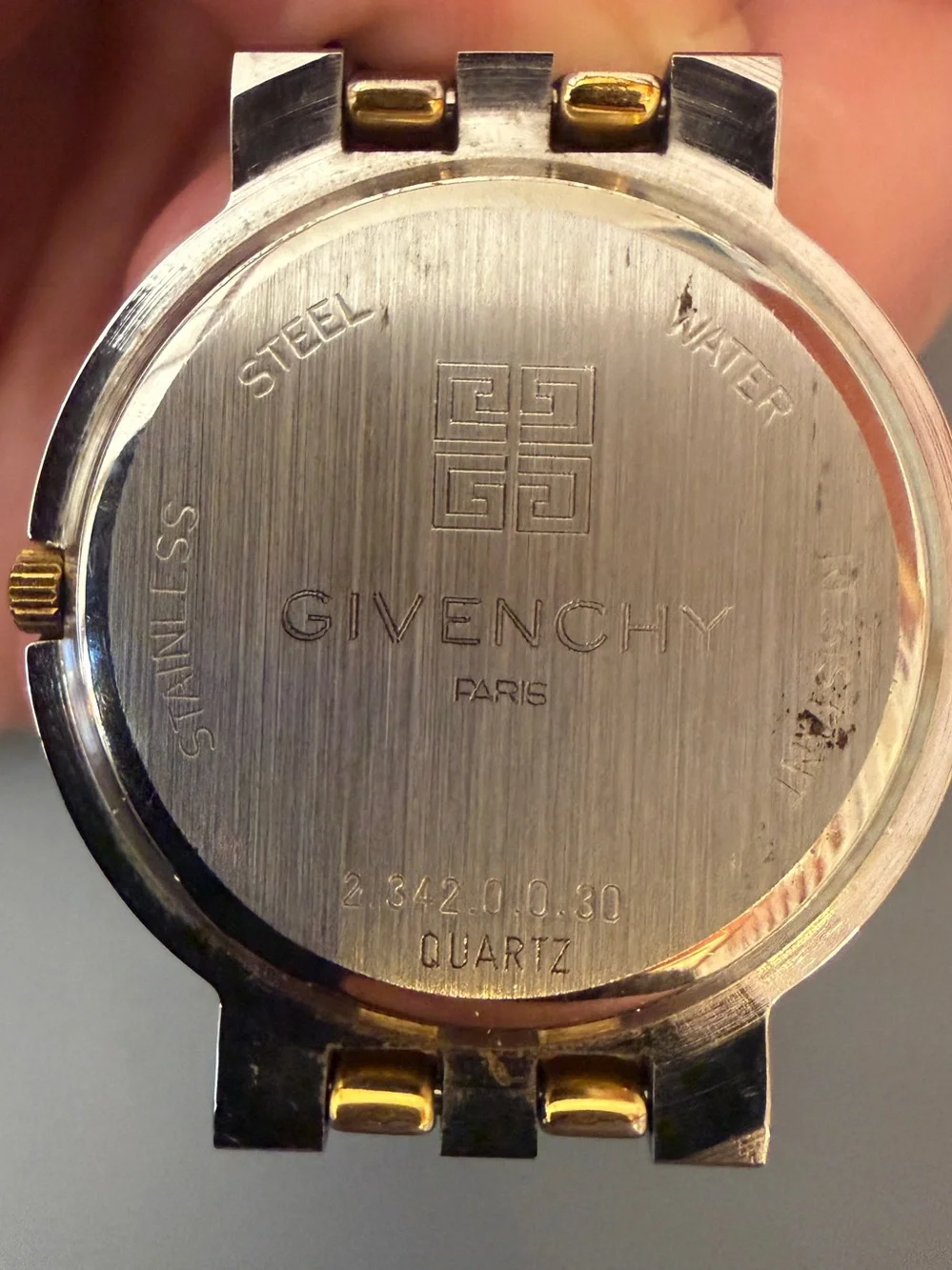 Vintage Givenchy Paris Two Tone Gold & Silver Swiss Quartz Dress Watch 32mm